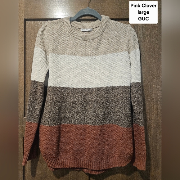 Pink Clover Tops - Pink Clover Striped Knit Sweater - Cream, Brown, Tan